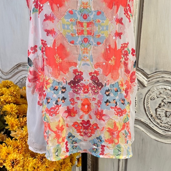 Candies Y2K Sheer Floral Print Women's Tank Top with Lovely Colors & Sequins - Picture 3 of 10